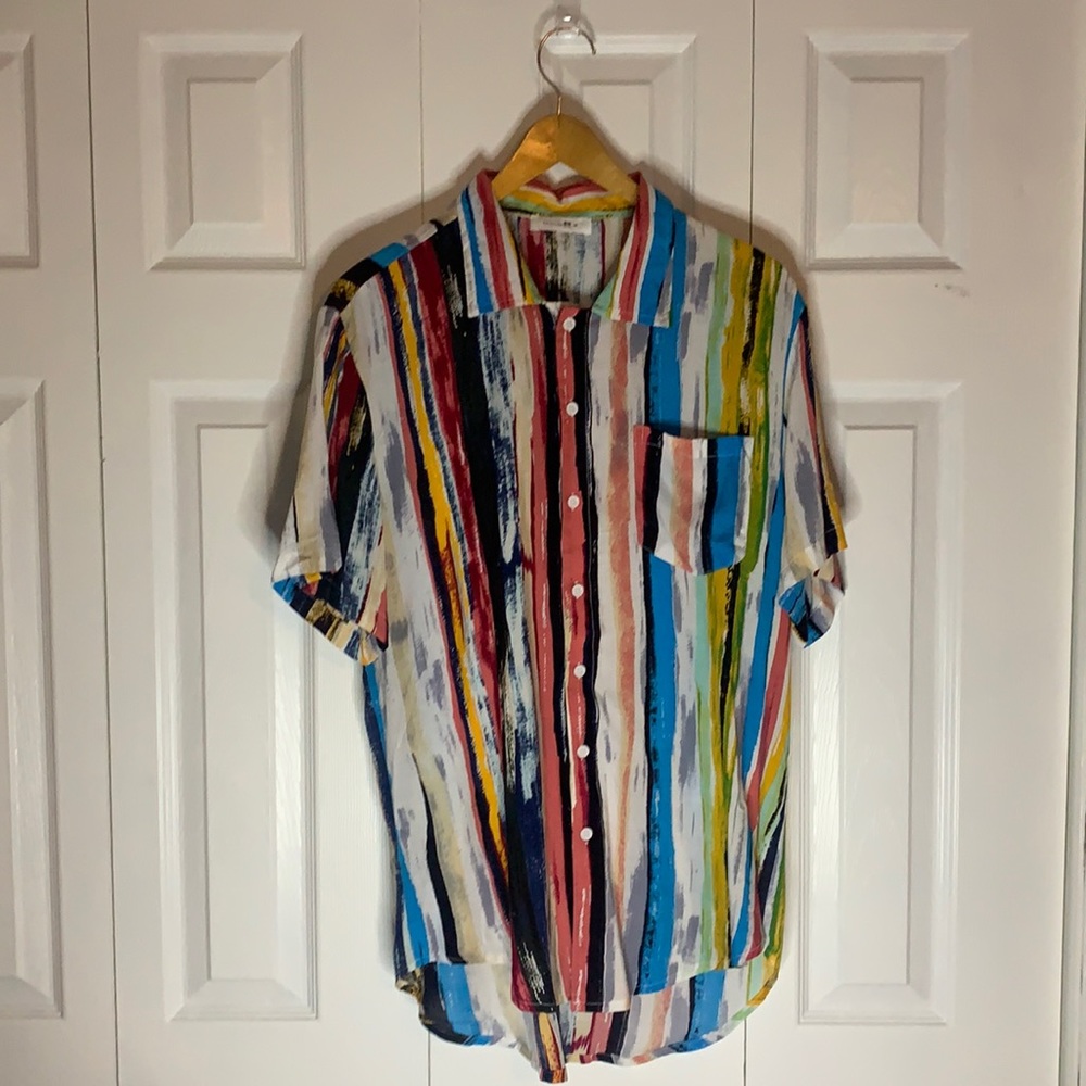 Multicolor Graffiti Short Sleeve Button Down